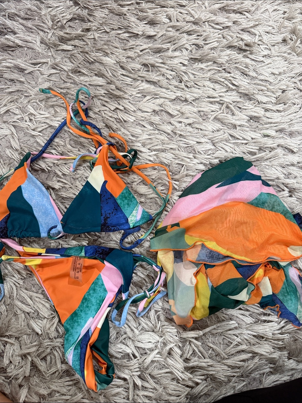 Kids' Multicolor Abstract Triangle Bikini Set - Orange/Green/Pink